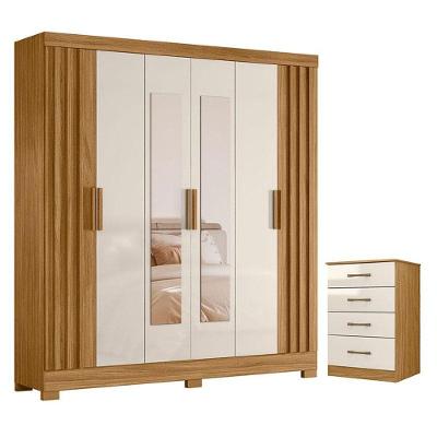 Guarda Roupa Casal com Cômoda Valença Ms913 6 Portas Giratórias 2 Gavetas MDP Freijó Off White