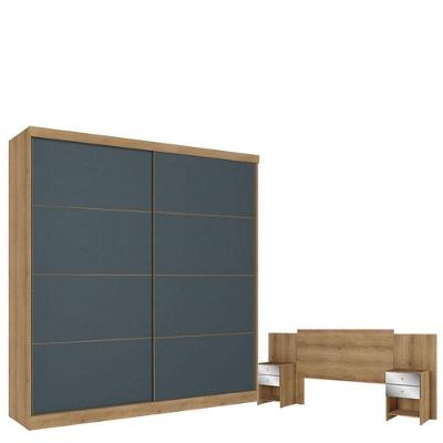 Guarda Roupa Casal Malaga 2 Portas Capuccino Azul E Cabeceira Com Mesas De Cabeceira Formosa Glass Capuccino  - Thb