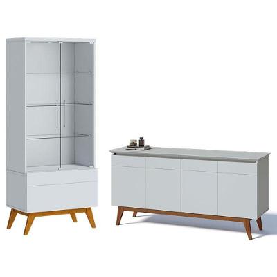 Aparador Para Sala Buffet 1.6 E Cristaleira Classic Branco Acetinado - Imcal