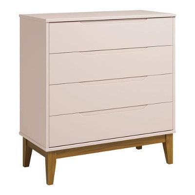 Cômoda Gaveteiro Classic Elfe 4 Gavetas MDF Puxador Embutido Rosa Acetinado Amadeirado