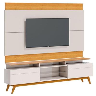 Rack Bancada 2 Gavetas Com Nicho E Painel Para Tv Classic 2.2 Off White Nature - Imcal