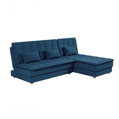 Sofá Cama Reclinável Com Chaise - Veludo Turkey Petroleo