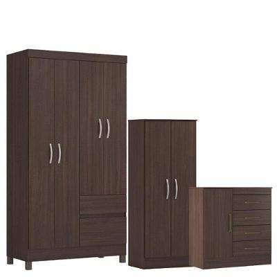 Guarda Roupa Solteiro Lótus Viena Montevidéu 4 Portas 4 Gavetas MDP 100cm Café Demóbile