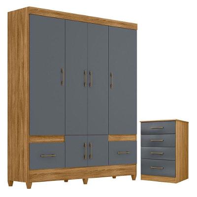 Guarda Roupa Casal Ms912 E Cômoda Ms913 Freijó Cinza - Moval