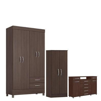 Guarda Roupa Solteiro Astro 4 Portas 2 Gavetas em MDP com Prateleiras e Cabideiro Café Touch
