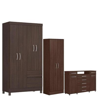 Guarda Roupa Solteiro Lótus Com Multiuso Golden Com Cômoda London Café - Demóbile