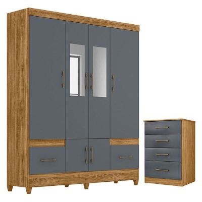 Guarda Roupa Casal Ms912 Com Espelho E Cômoda Ms913 Freijó Cinza - Moval