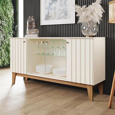 Buffet Para Sala De Jantar Eiffel Com Portas De Vidro Off White Nature - Henn