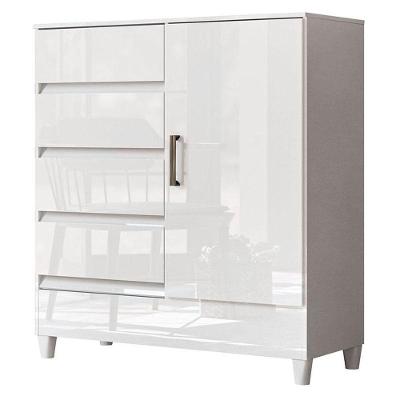 Cômoda 1 Porta 4 Gavetas Fit Branco Brilho - Santos Andirá