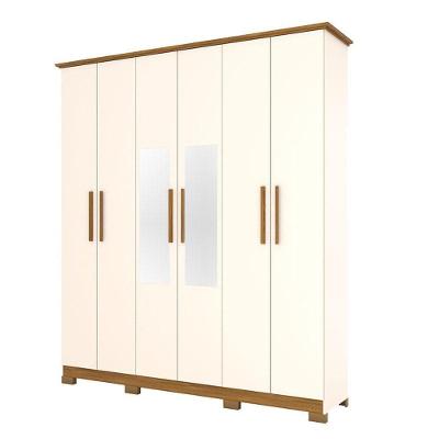 Guarda Roupa Casal Lima Off White Nature Com Espelho - Henn