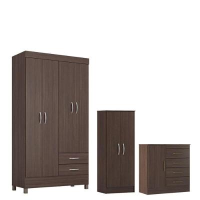 Guarda Roupa Solteiro Astro Multiuso Viena Cômoda Montevidéu 4 Portas 2 Gavetas MDP Café Touch