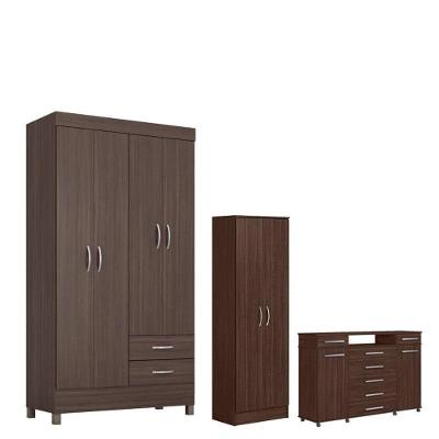 Guarda Roupa Solteiro Astro Com Multiuso Golden Com Cômoda London Café - Demóbile