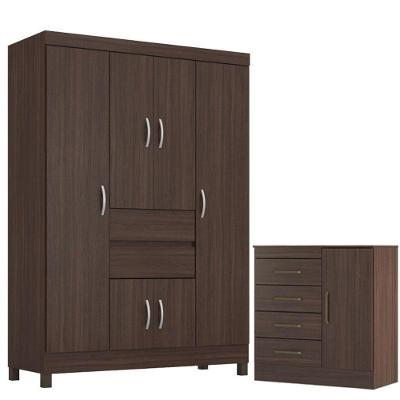 Guarda Roupa Solteiro Ecom 2 Com Cômoda Montevidéu Café Touch - Demóbile
