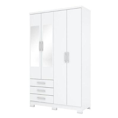 Guarda Roupa Solteiro Caju 4 Portas Branco Com Espelho - Henn