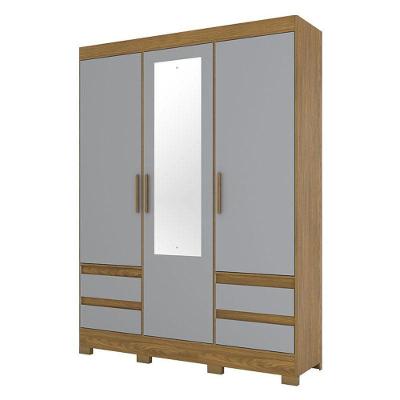Guarda Roupa Casal B55 Nature Cinza Com Espelho - Briz Móveis