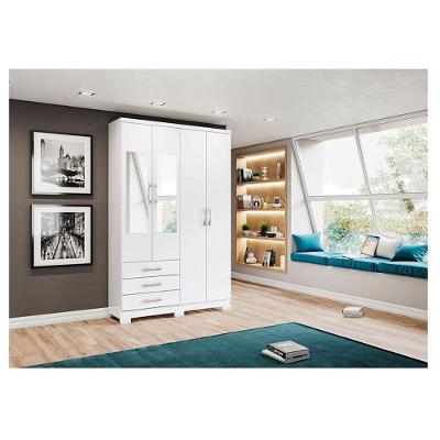 Guarda Roupa Solteiro City 4 Portas Branco Com Espelho - Henn