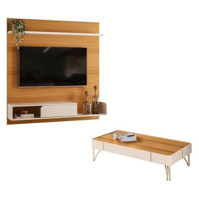 Painel Para Tv Suspenso Evo Com Mesa De Centro Cadenza Cinamomo Off White - Hb Móveis