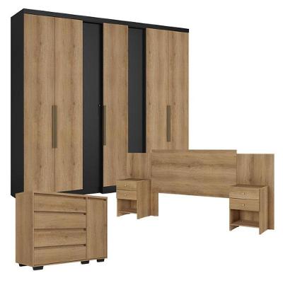 Guarda Roupa Casal Selecto 7 Portas Preto Capuccino Com Cômoda Com Porta Aurora E Cabeceira Formosa Capuccino - Thb