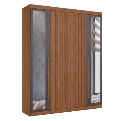 Guarda Roupa Casal Ripado 4 Portas Buriti Com Espelho Jatobá Grafite Acetinado - Santos Andirá