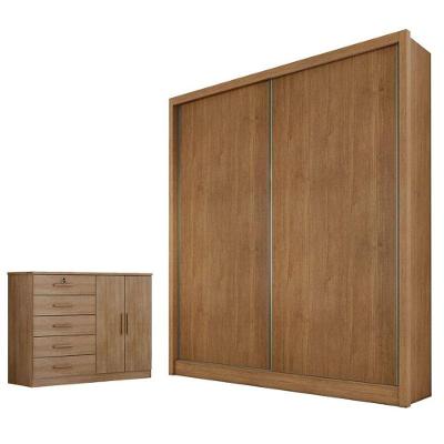 Guarda Roupa Solteiro com Cômoda Toledo 2 Portas 3 Gavetas em MDF Cumaru 23