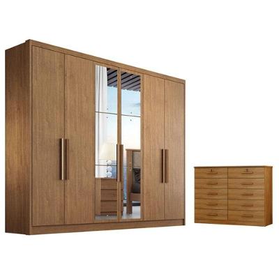 Guarda Roupa Casal Linea Com Espelho E Gaveteiro Milão Com Chave Cumaru 23 - Novo Horizonte