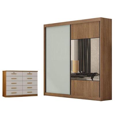Guarda Roupa Casal Sienna Com Espelho E Gaveteiro Milão Com Chave Cumaru 25 Fendi - Novo Horizonte
