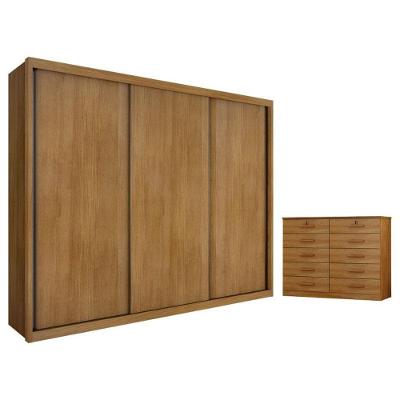 Guarda Roupa Casal Palazzo E Gaveteiro Milão Com Chave Cumaru 23 - Novo Horizonte