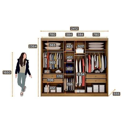 Guarda Roupa Casal Sonetto 3 Portas Giratórias 4 Gavetas em MDF com Espelho Cumaru 25 Fendi