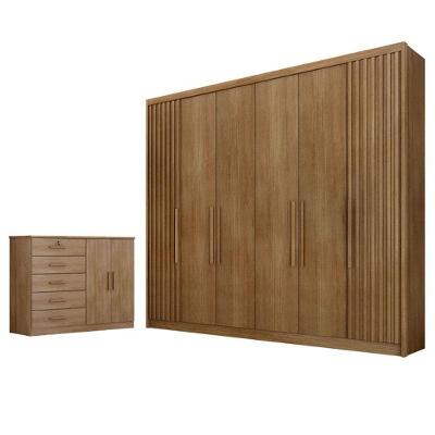Guarda Roupa Casal Ripado e Cômoda Bolonha Seul 6 Portas Giratórias 6 Gavetas MDF Cumaru 23