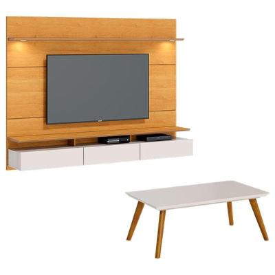Painel Suspenso Decore 2.2 Com Mesa De Centro Classic Nature Off White - Imcal