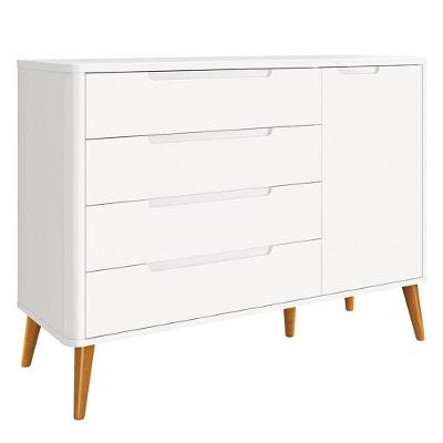 Cômoda Infantil Retrô Boom Branco Com Pés Amadeirado - Reller