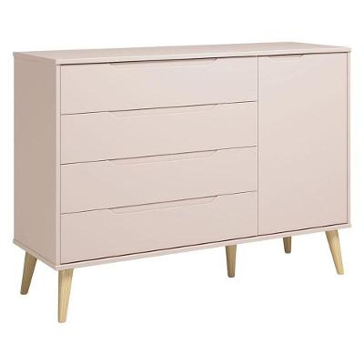Cômoda com Porta Elfe 4 Gavetas MDF com Puxador Embutido Rosa Acetinado Natural