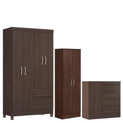 Guarda Roupa Solteiro Lótus Com Multiuso Golden Com Cômoda Montevidéu Café - Demóbile
