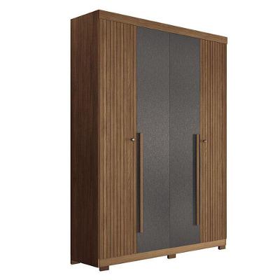 Guarda Roupa Casal Ripado 4 Portas Buriti Jatobá Grafite Acetinado Com Pés - Santos Andirá