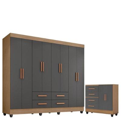 Guarda Roupa Casal Porto Com Cômoda Lite 4 Gavetas 2 Portas Nature Cinza - Móveis Leão