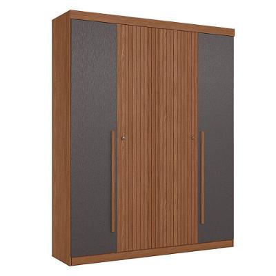 Guarda Roupa Casal Ripado 4 Portas Buriti Jatobá Grafite Acetinado - Santos Andirá
