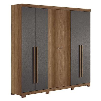 Guarda Roupa Casal Ripado 6 Portas Buriti Jatobá Grafite Acetinado Com Pés - Santos Andirá