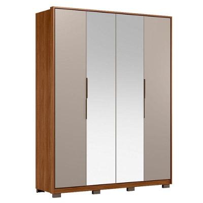 Guarda Roupa Casal Attore D43012kpe 4 Portas Nogueira Nude Prime Tx Com Espelho E Pés Demóbile - Demartêz