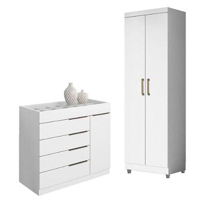 Cômoda Sapateira Sevilha 2004147 E Armário Multiuso 2000191 Branco Tx Com Pés Cinza - Aramóveis