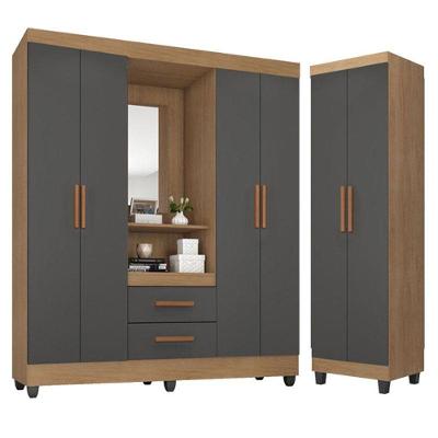 Guarda Roupa Casal Capela Com Armário Multiuso Lite Nature Cinza - Móveis Leão 