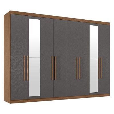 Guarda Roupa Casal 8 Portas 4 Gavetas Master New Com Espelho Jatobá Grafite Acetinado - Santos Andirá