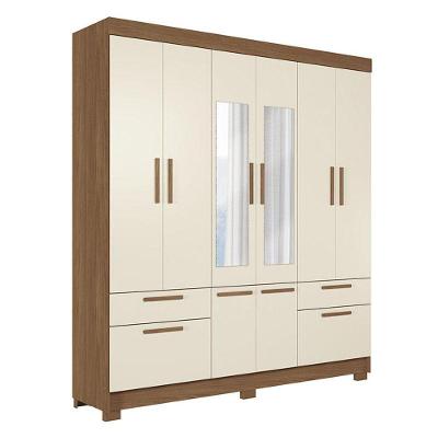 Guarda Roupa Casal 8 Portas Curitiba Com Espelho Jatobá Areia - Santos Andirá