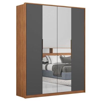 Guarda Roupa Casal Attore D43012k 4 Portas 2 Portas Em Espelho Amendola Grafito - Demartêz