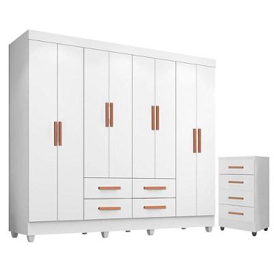 Guarda Roupa Casal Porto Com Cômoda Lite 4 Gavetas Branco Brilho - Móveis Leão