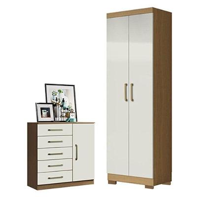 Cômoda Sapateira Milão 2014145 E Armário Multiuso 2000191 Atacama Off White Com Pés Bronze - Aramóveis