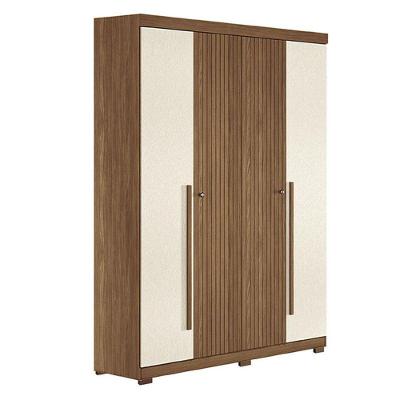 Guarda Roupa Casal Ripado 4 Portas Buriti Jatobá Areia Com Pés Acetinado - Santos Andirá