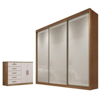 Guarda Roupa Casal Londres Com Nicho E Cômoda Seul Cumaru 25 Fendi - Novo Horizonte