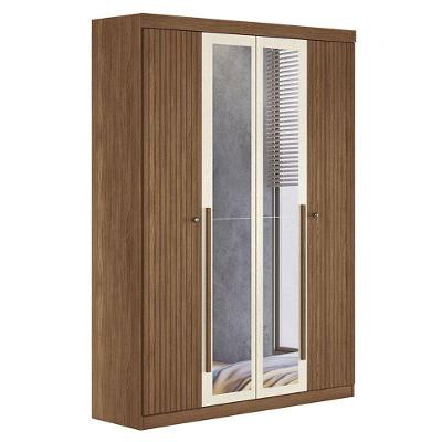 Guarda Roupa Casal Ripado 4 Portas Buriti Com Espelho Jatobá Areia Acetinado - Santos Andirá