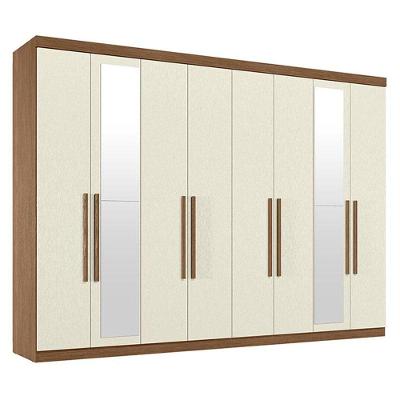 Guarda Roupa Casal 8 Portas 4 Gavetas Master New Com Espelho Jatobá Areia Acetinado - Santos Andirá