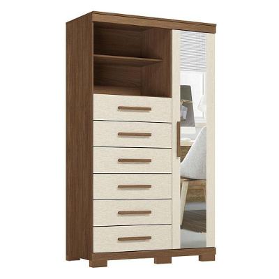 Comoda 1 Porta 6 Gavetas Marabá Com Espelho E Pés Jatobá Areia Acetinado - Santos Andirá